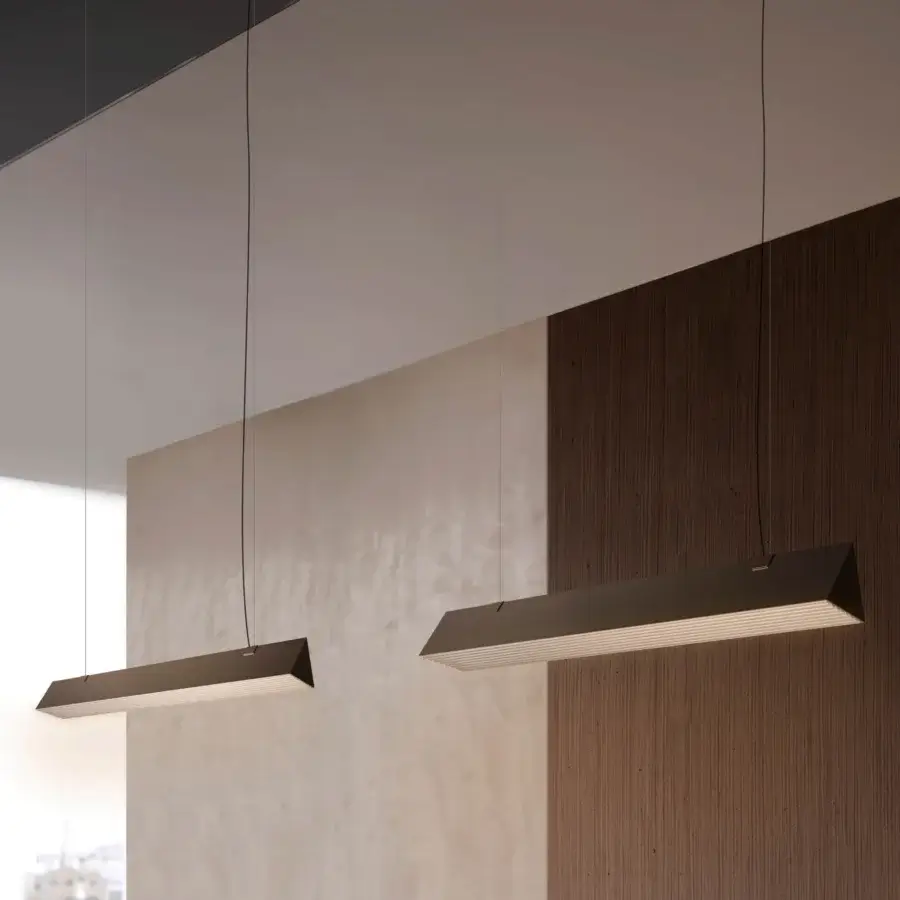 Architectural Contardi Stick suspension lamp crafted in metal with a matte dark gray finish and translucent diffuser