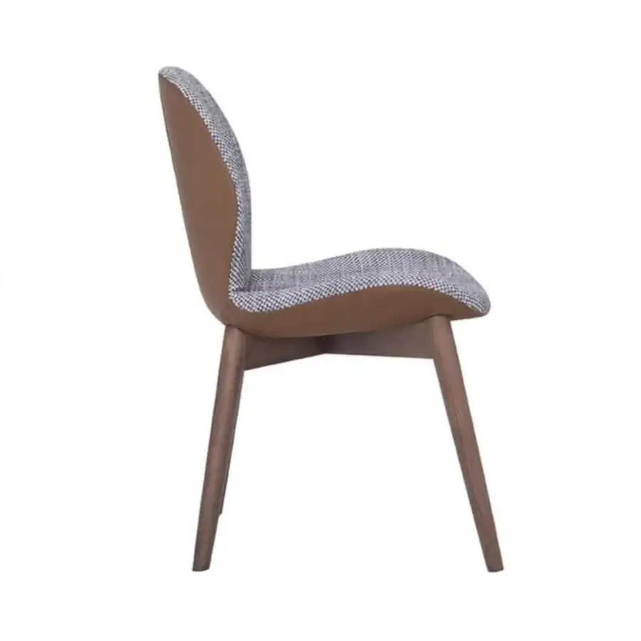 Distinguished Tonin Casa Sorrento Ésprit chair with warm brown leatherette and grey white patterned textile in satin wood finish
