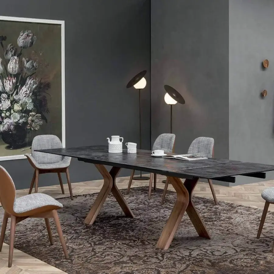 Exceptional Tonin Casa Sorrento Ésprit chair with textured neutral gray textile and satin-finish wooden frame