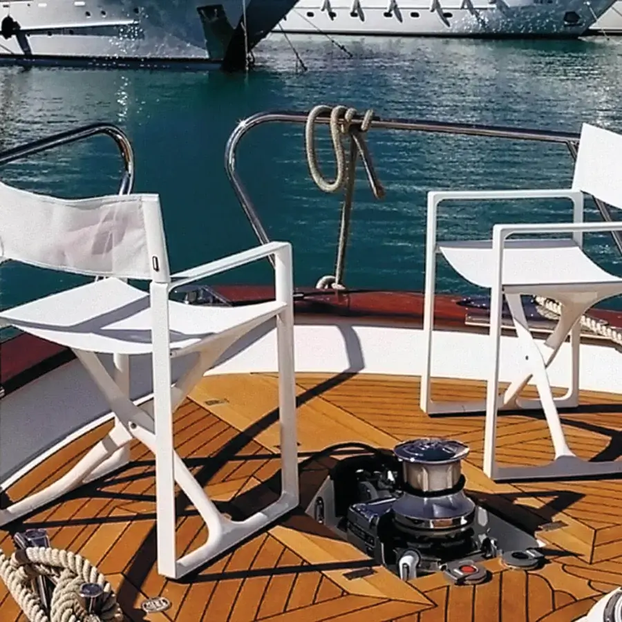 Distinguished Serralunga Regista armchair crafted in white polyamide with Batyline fabric and satin finish