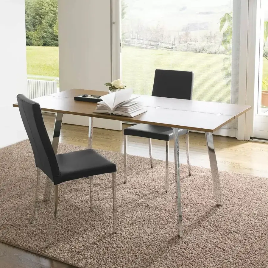 Elegant Ivano Antonello Italia Ark console in wood with a satin finish and chromed steel support