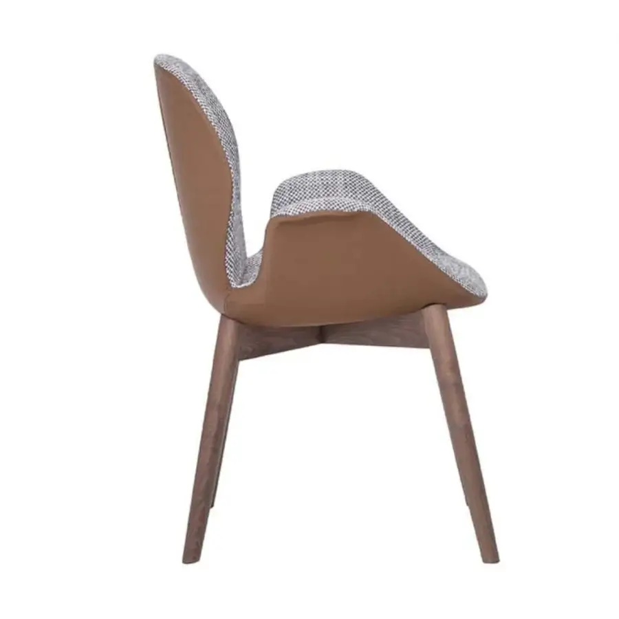 Sophisticated Tonin Casa Sorrento Ésprit armchair with warm brown matte upholstery and a satin-finish wood frame