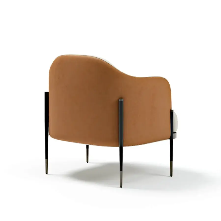 Superior Capital Oxford lounge chair with golden-brown textile upholstery and blackened metal frame built with off-white detailing