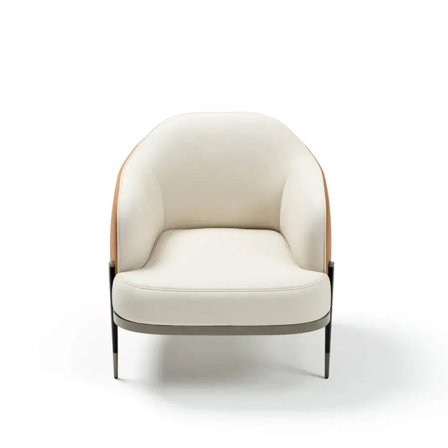 Distinguished Capital Oxford lounge chair with neutral off-white textile upholstery and satin-finish wood detailing