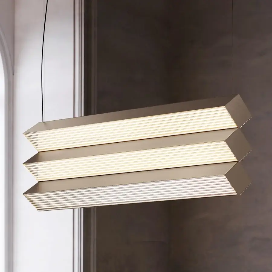 Distinguished Contardi Stick Trio suspension lamp crafted in sleek metal with a satin muted gold finish