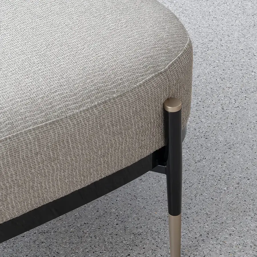 Superior Capital Oxford ottoman with plush beige textile upholstery and sleek brushed metal with brass accents