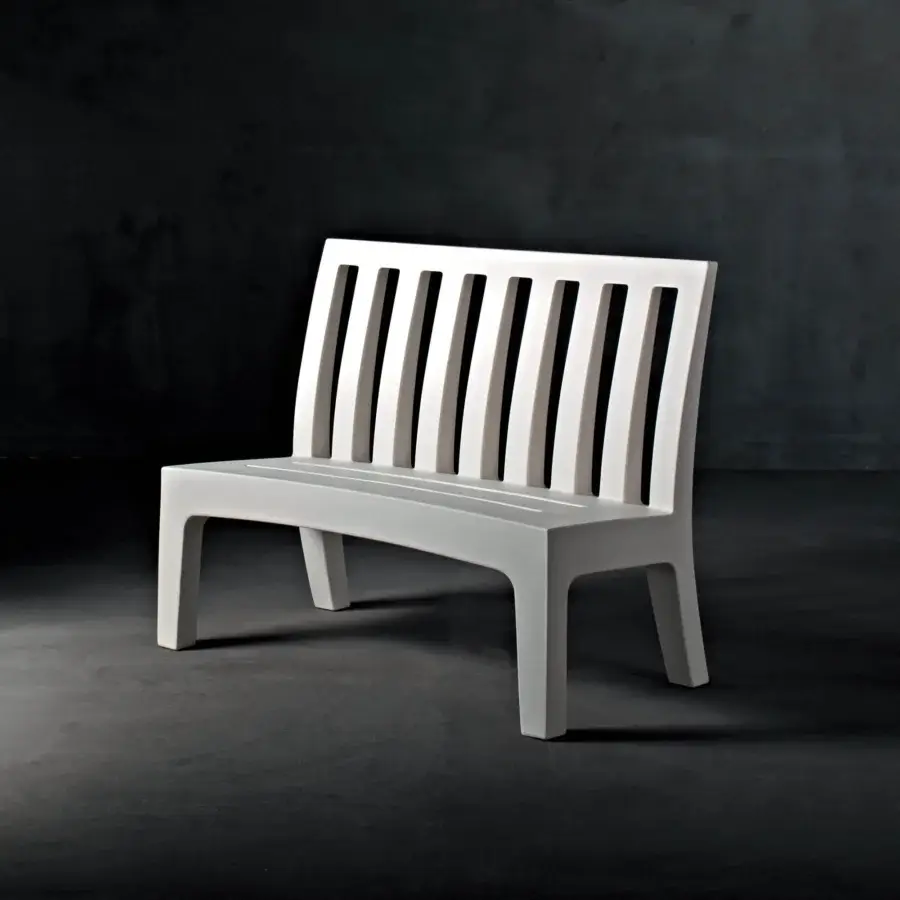 Superior Serralunga Romeo bench molded in light neutral gray linear low-density polyethylene with a matte finish
