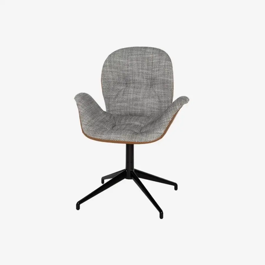 Exceptional Tonin Casa Sorrento Ésprit armchair with muted gray textile and sleek black painted aluminum swivel base