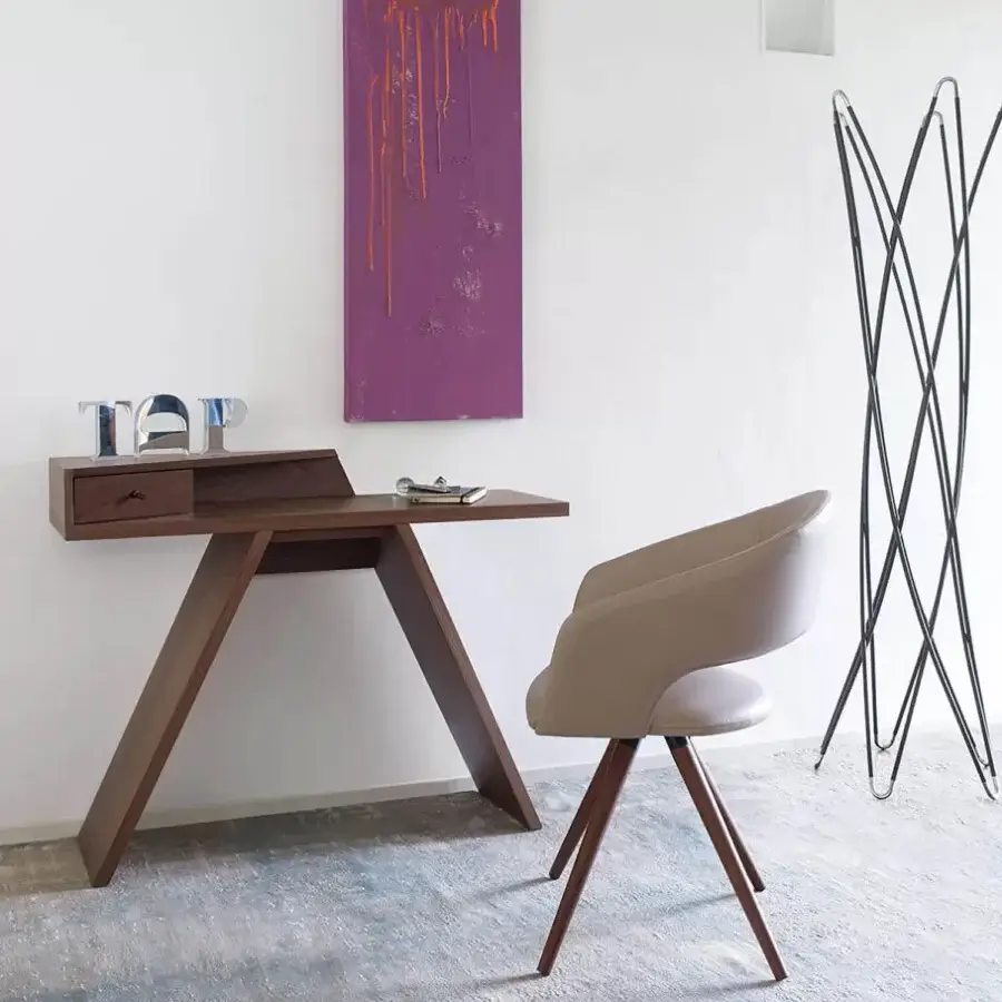 Remarkable Ivano Antonello Italia Mirta console crafted in wood with a satin finish and diagonally angled legs