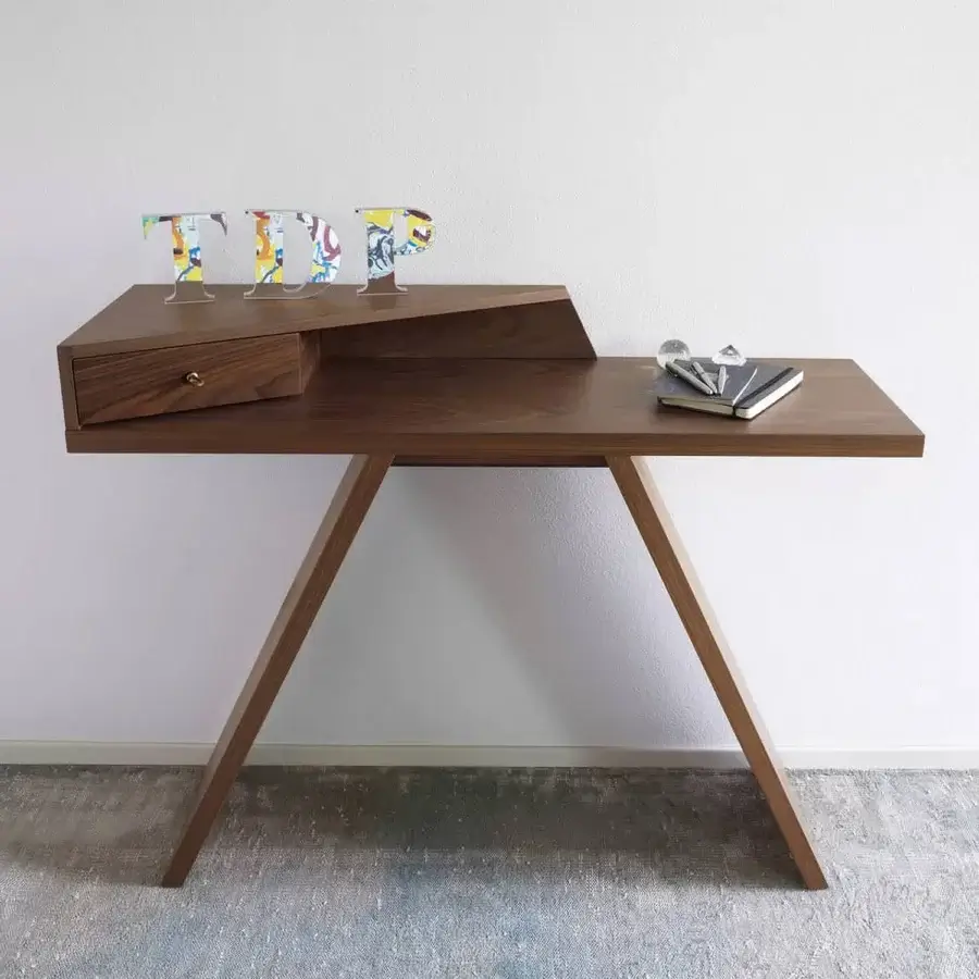 Distinguished Ivano Antonello Italia Mirta console crafted in wood with a satin finish and distinctive V-shaped legs