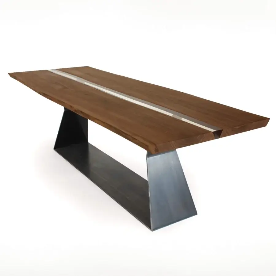 Elegant Riva 1920 Bedrock Plank C table built with walnut and translucent resin with a satin finish