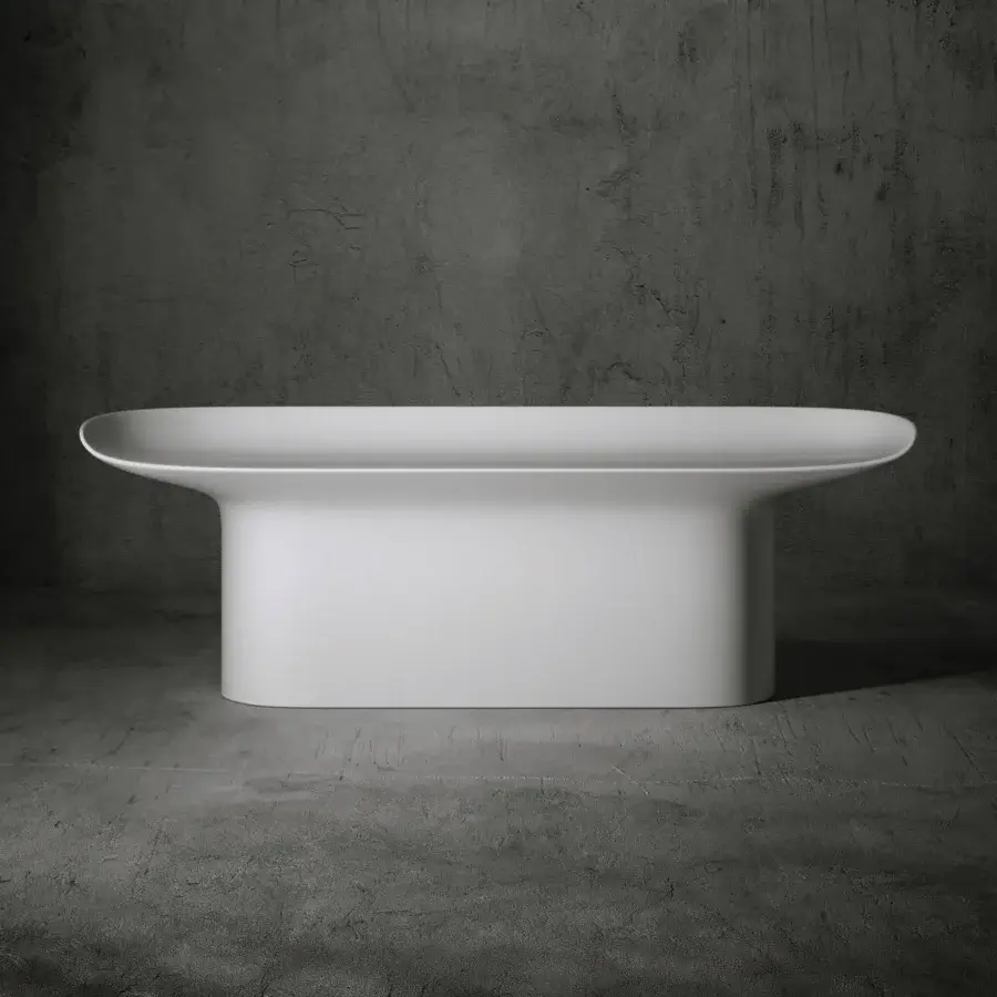 Elegant Serralunga Luba bench crafted in matte white LLDPE plastic with an artisanal suede-like finish