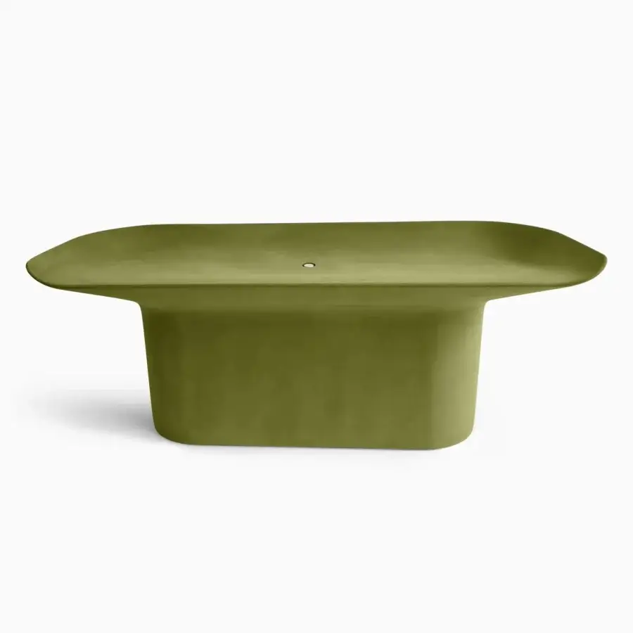 Distinguished Serralunga Luba bench crafted in olive green LLDPE plastic with a suede-like finish offering a contemporary form