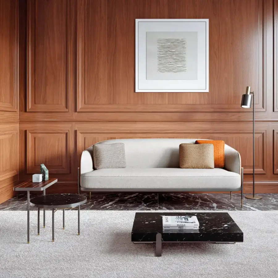 Distinguished Capital Oxford sofa crafted with a wooden frame and neutral beige textile upholstery with sleek metal legs