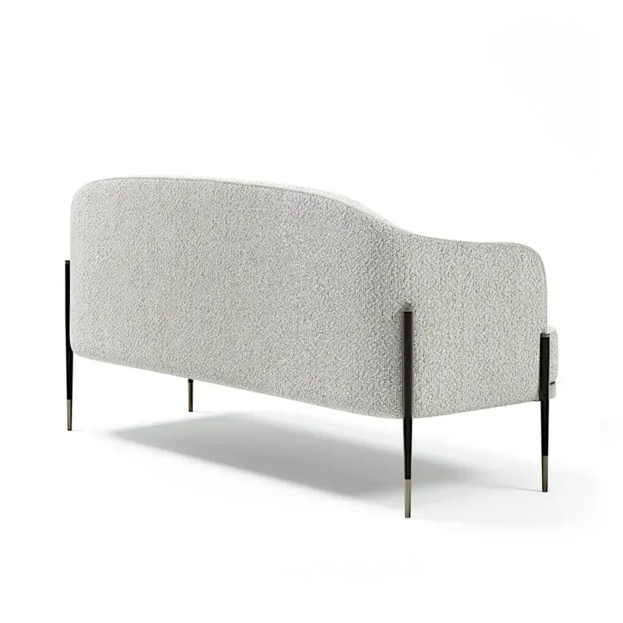 Distinguished Capital Oxford sofa upholstered in light neutral bouclé fabric with slender satin dark-toned metal legs crafted in Italy