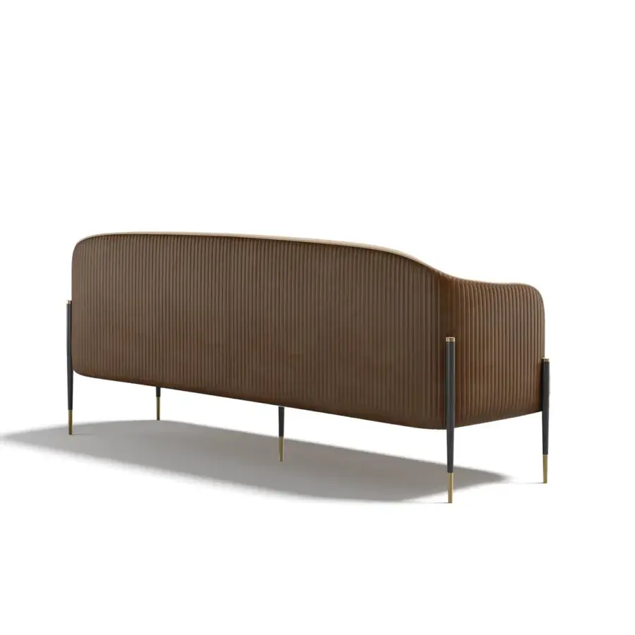 Distinguished Capital Oxford sofa with warm medium brown velvet upholstery and quilted leather backrest