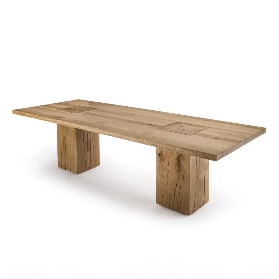 Superior Riva 1920 Boss Executive table crafted in medium-toned brown solid wood with captivating end-grain rings and a rustic finish