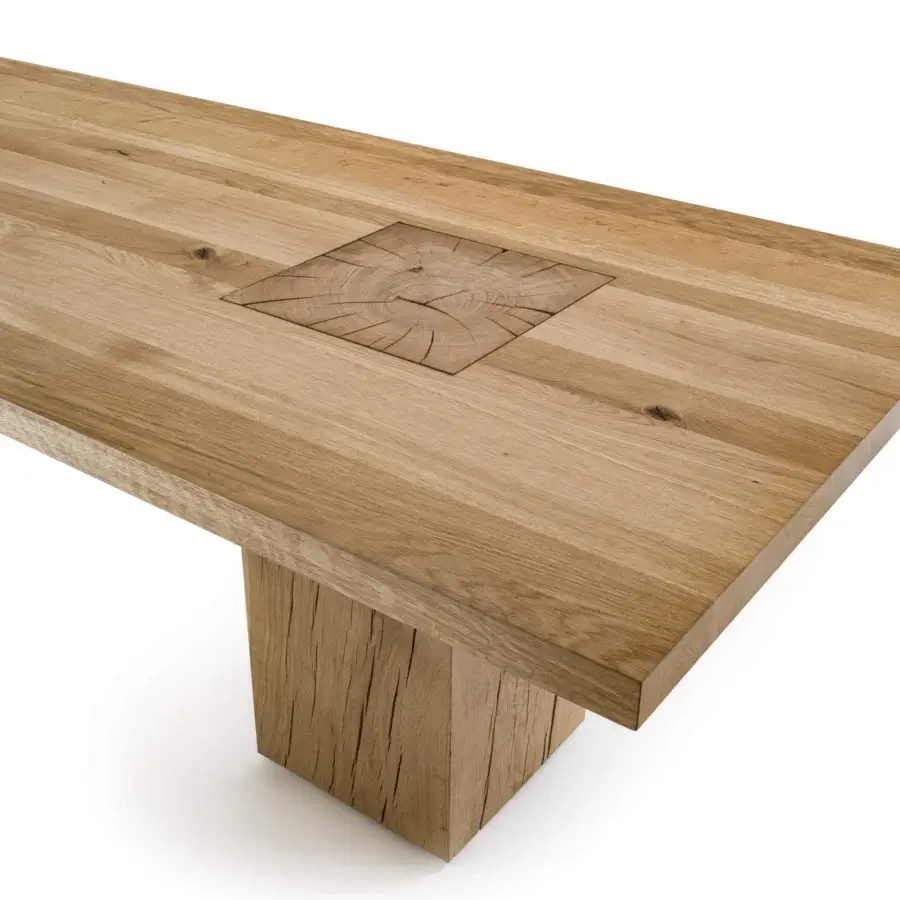 Captivating Riva 1920 Boss Executive table built in medium-toned brown solid wood with a textured matte finish and striking tree trunk base