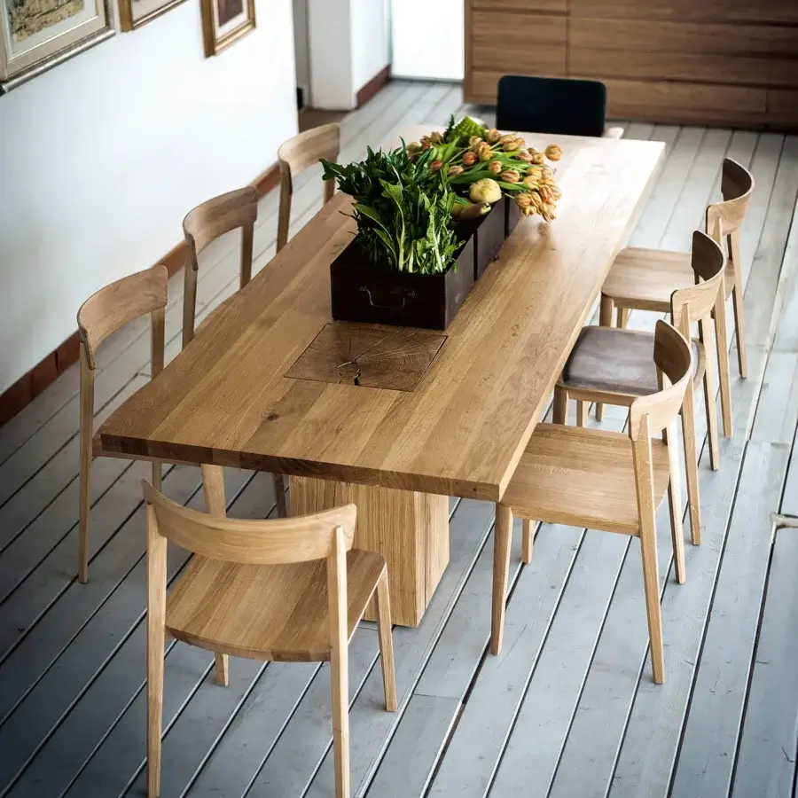 Exclusive Riva 1920 Boss Executive table built in medium-brown solid wood with a satin finish and darker wood insert