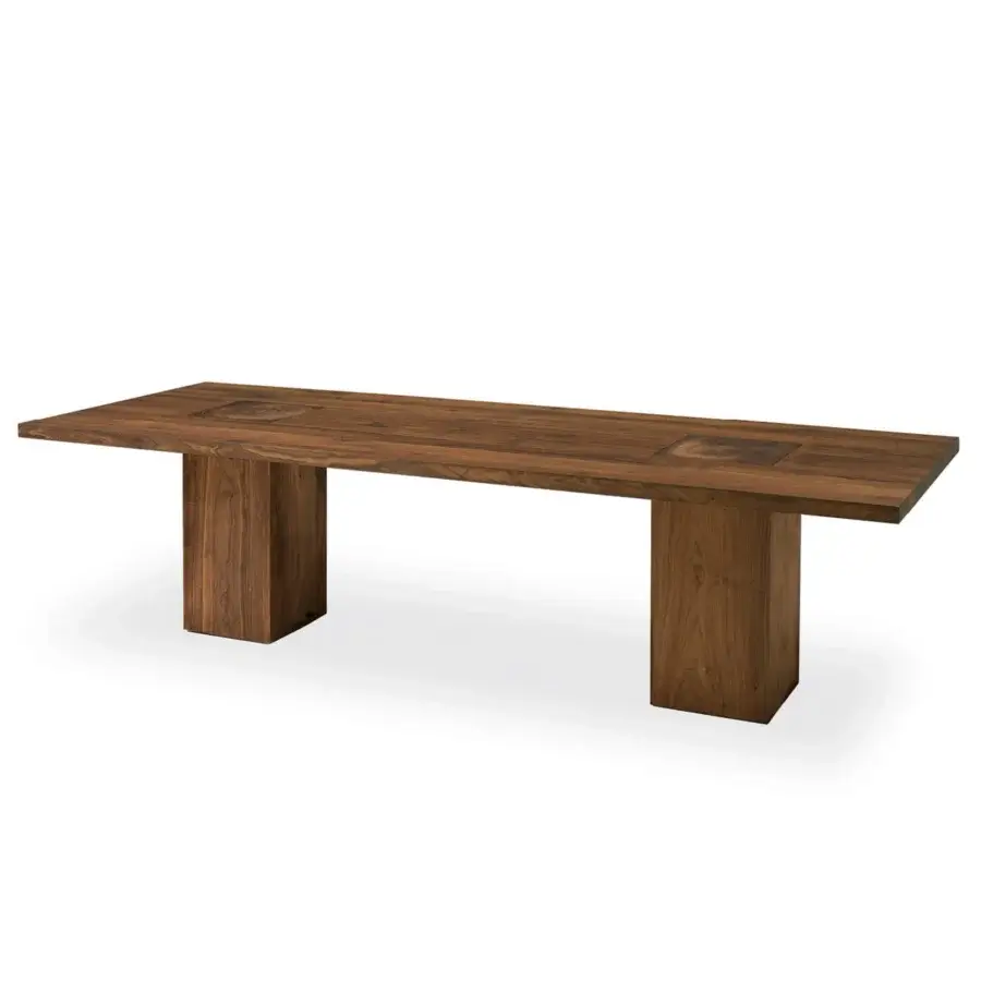 Exceptional Riva 1920 Boss Executive table built in dark brown solid wood with massive tree trunk legs and stave tabletop