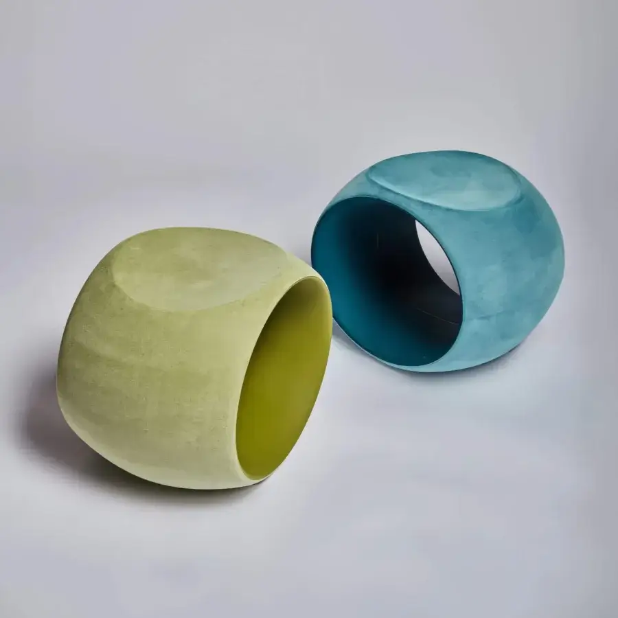Exceptional Serralunga Cero stool crafted with pale yellow-green and bright yellow LLDPE boasting a suede-like finish