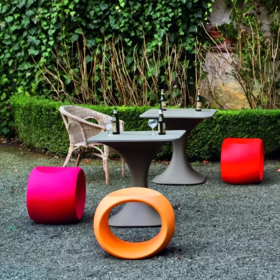 Superior Serralunga Cero stool in pink LLDPE polyethylene with a suede-like finish offers durable contemporary seating
