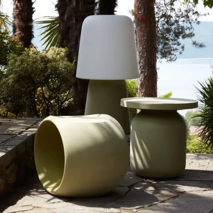 Elegant Serralunga Cero stool molded from durable LLDPE polyethylene in olive green with a suede-like finish