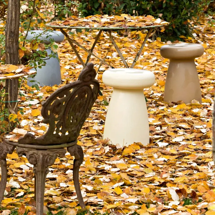 Superior Serralunga Porcino stool molded from durable LLDPE plastic with a pale cream Moleskin texture