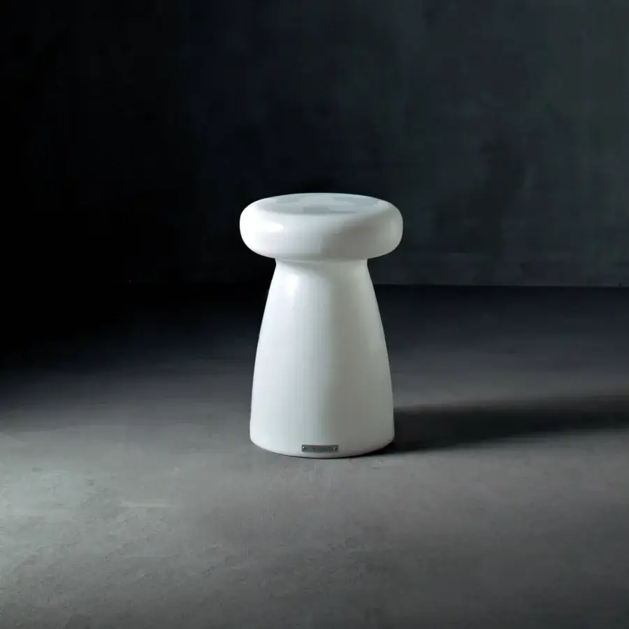 Captivating Serralunga Porcino stool molded from durable LLDPE plastic with a distinctive Moleskin texture and pale hue