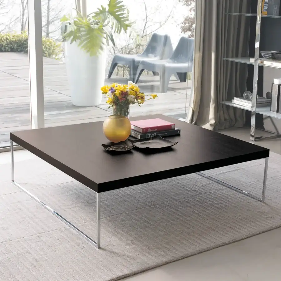 Elegant Ivano Antonello Italia web coffee table with dark wood and bright polished chrome steel, crafted with a matte finish