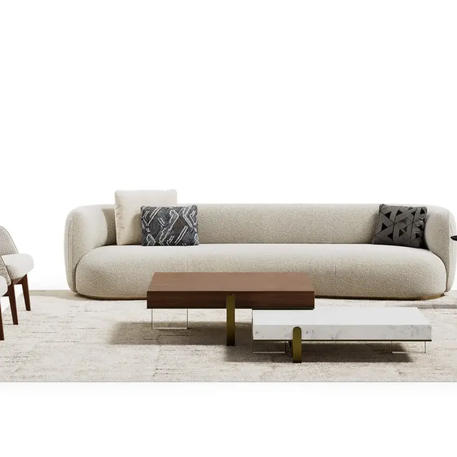 Distinguished Capital Cloud sofa upholstered in curated neutral beige fine fabric with a satin finished solid wooden frame