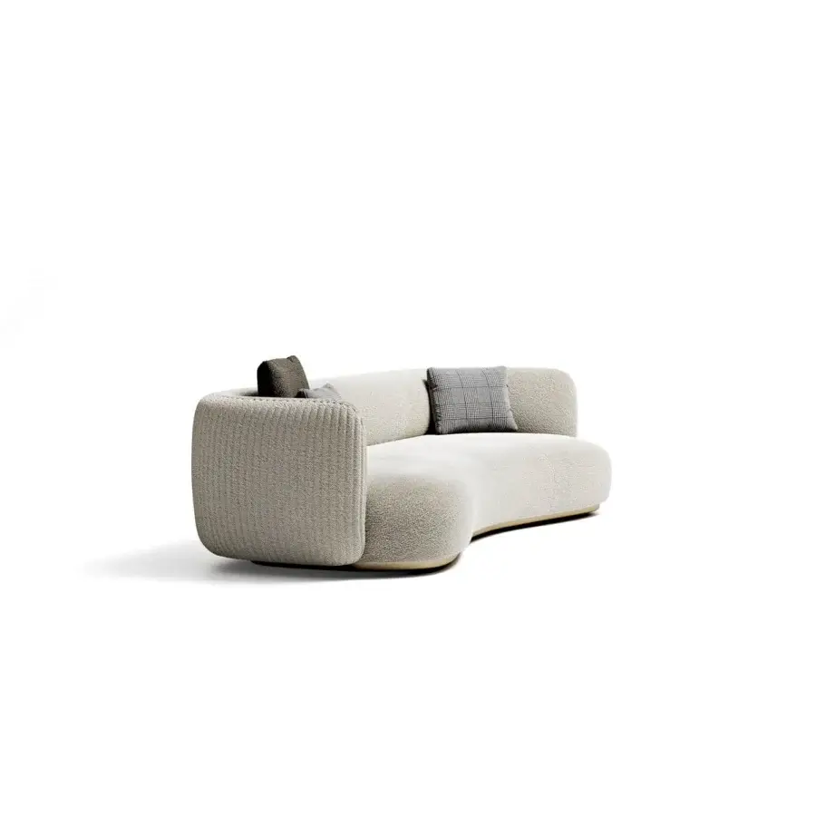 Exceptional Capital Cloud sofa upholstered in lavish light neutral beige bouclé textile with skilled wooden frame