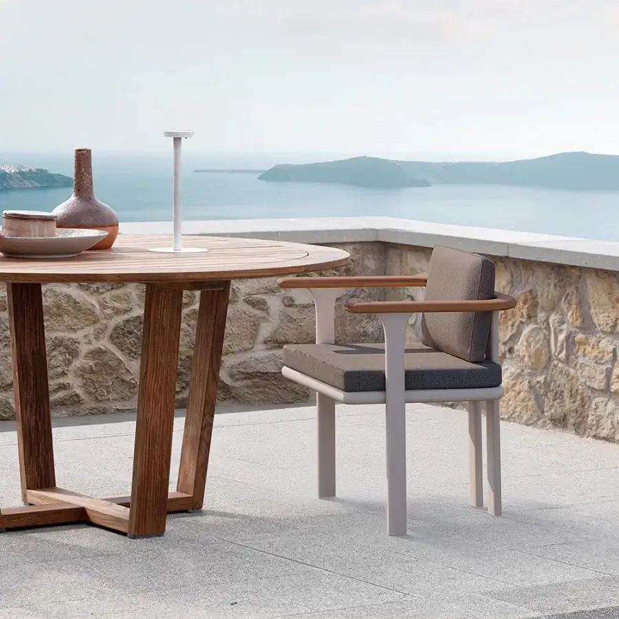 Elegant Atmosphera Desert table crafted from Asian TEAK wood with a natural oil finish and angled legs