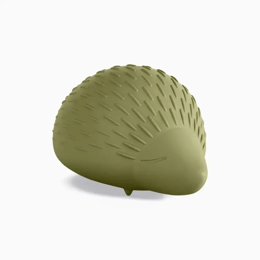 Superior Serralunga Bonnie sculpture crafted in matte olive green LLDPE with textured spines and integrated RGBW LED lighting