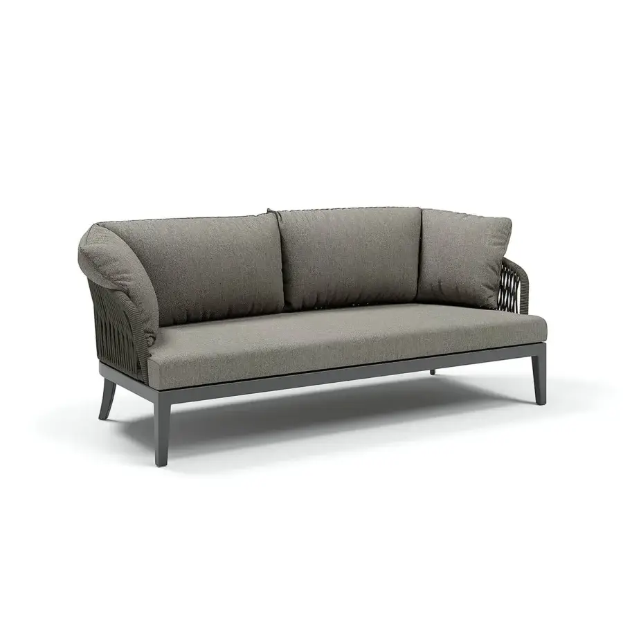 Superior Atmosphera Dream 2.0 sofa with durable dark gray metal and tactile gray textile including hand-woven rope detailing
