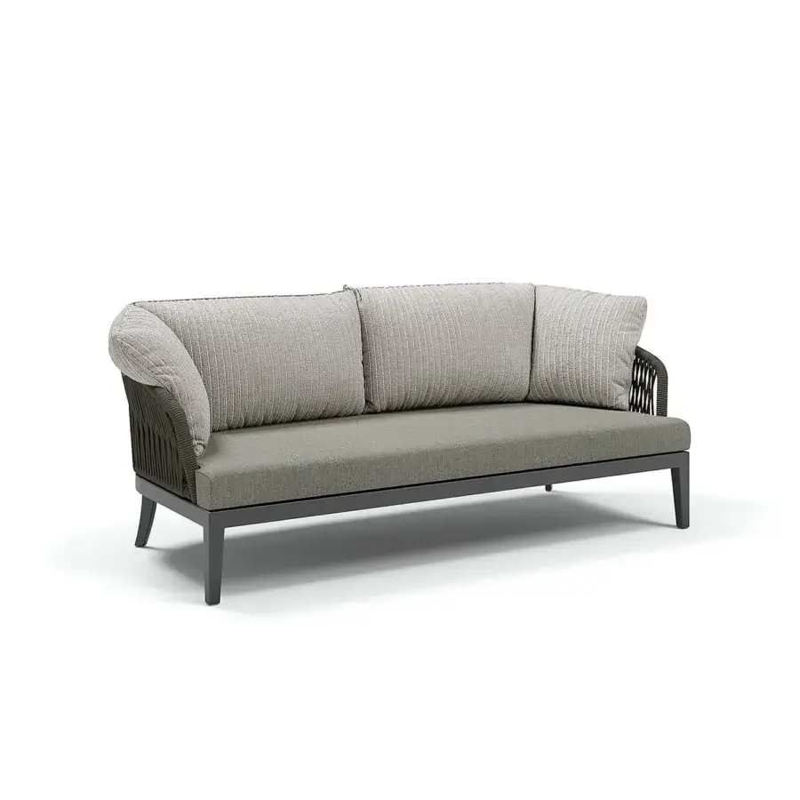 Superior Atmosphera Dream 2.0 sofa crafted with muted gray woven textile and hand-woven round rope detailing