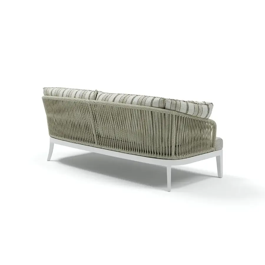 Elegant Atmosphera Dream 2.0 sofa crafted with light beige woven textile and white matte metal frame