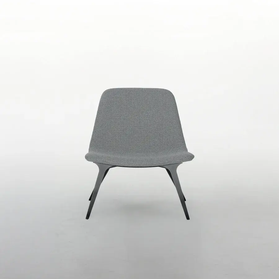 Superior Tonin Casa Sveva chair with muted gray checkered fabric and dark gray satin metal frame