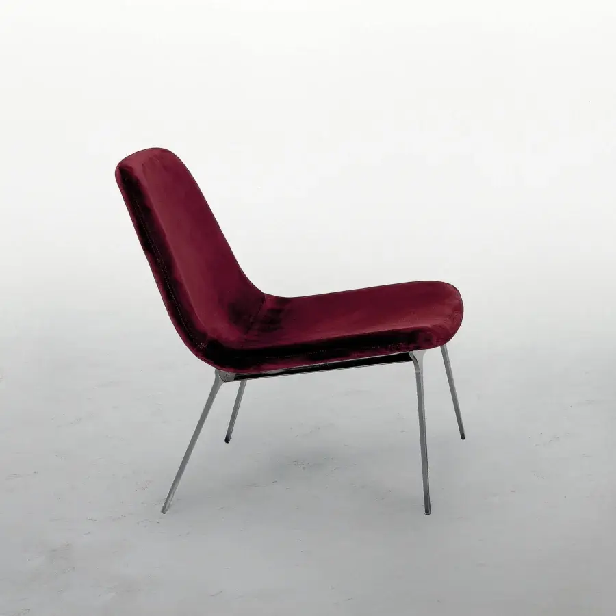 Exceptional Tonin Casa Sveva chair in deep burgundy velvet with sleek silver-toned metal legs