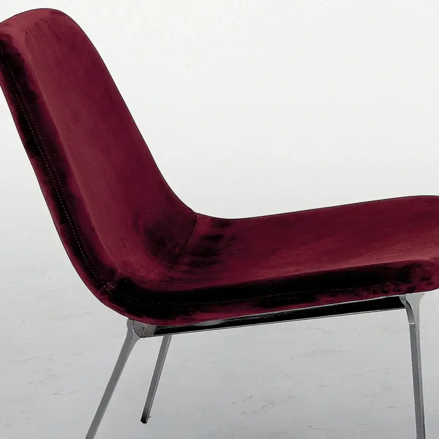 Lavish Tonin Casa Sveva chair in deep burgundy fabric with polished metal frame crafted in Italy