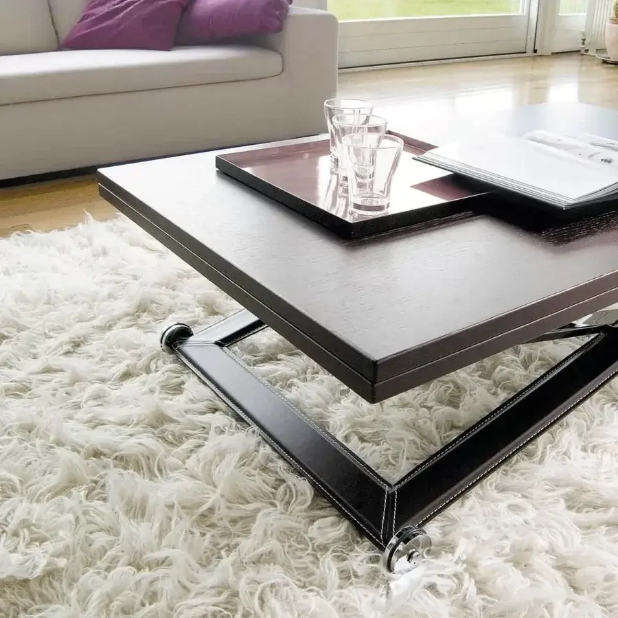Exceptional Ivano Antonello Italia Punto coffee table crafted with a double lacquered wood top and black frame with white stitching in a glossy finish