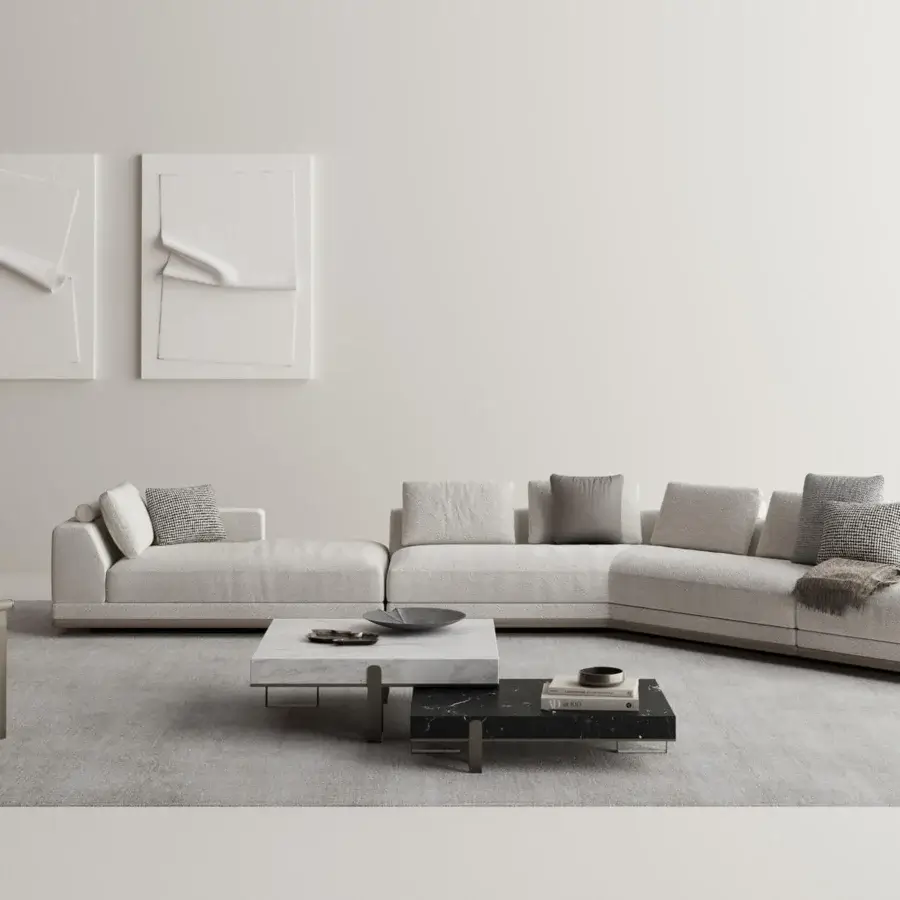 Distinguished Capital Grand coffee table with cool marble tops and slender dark metal legs crafted in Italy