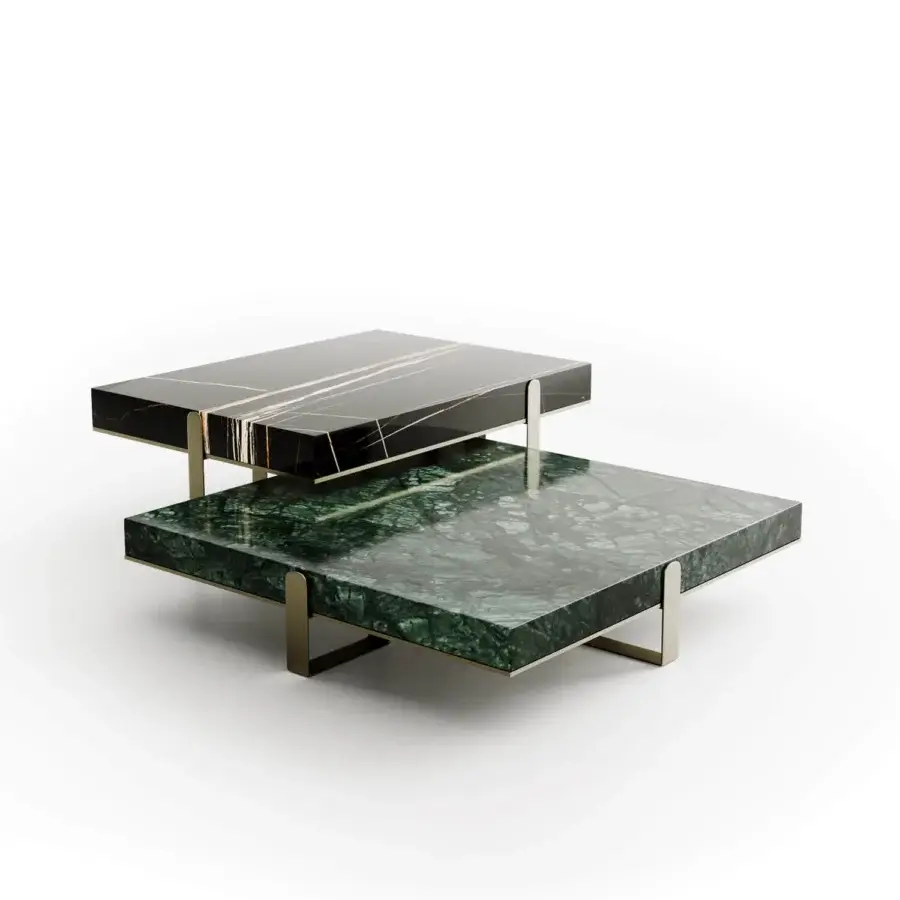 Distinguished Capital Grand coffee table with black marble tops and gold-toned metal base crafted in Italy