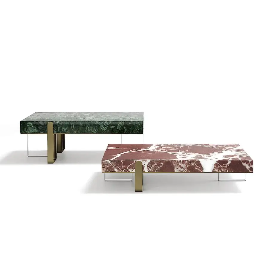 Superior Capital Grand coffee table with red marble tops and satin gold-toned metal base