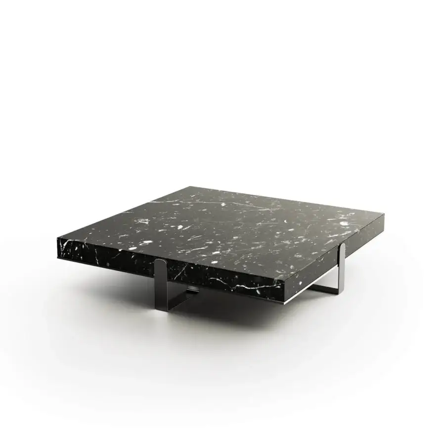 Distinguished Capital Grand coffee table with cool polished marble tops and sleek matte black metal base