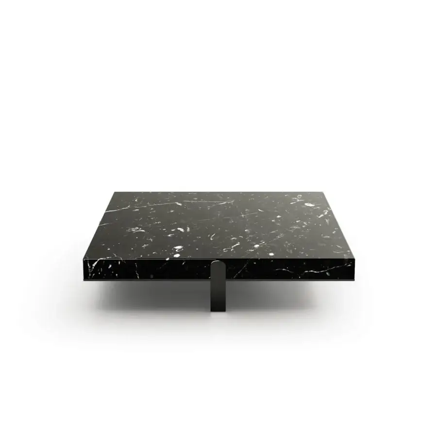 Exceptional Capital Grand coffee table with polished marble tops and black stone pedestal built in Italy