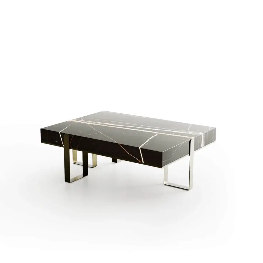 Superior Capital Grand coffee table with cool polished marble tops and intersecting metal legs