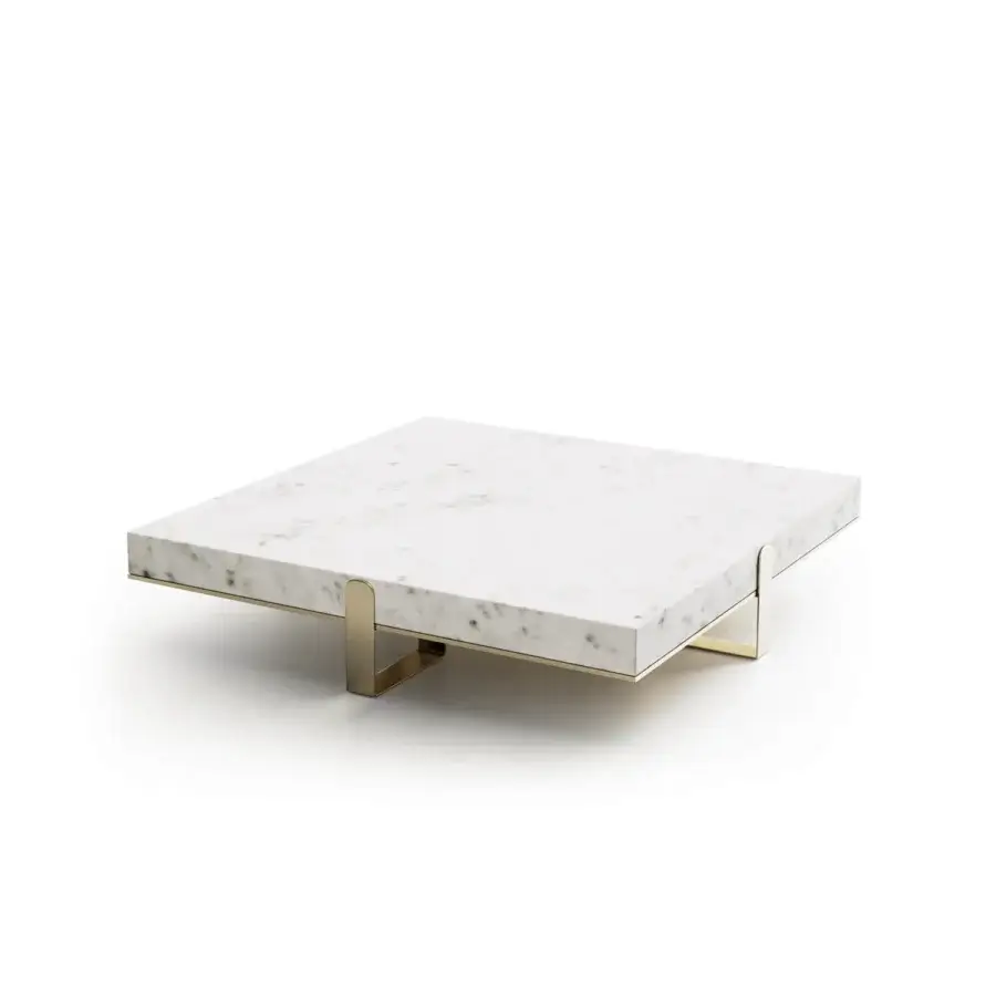 Distinguished Capital Grand coffee table with cool polished marble tops and sleek golden-toned metal base crafted in Italy