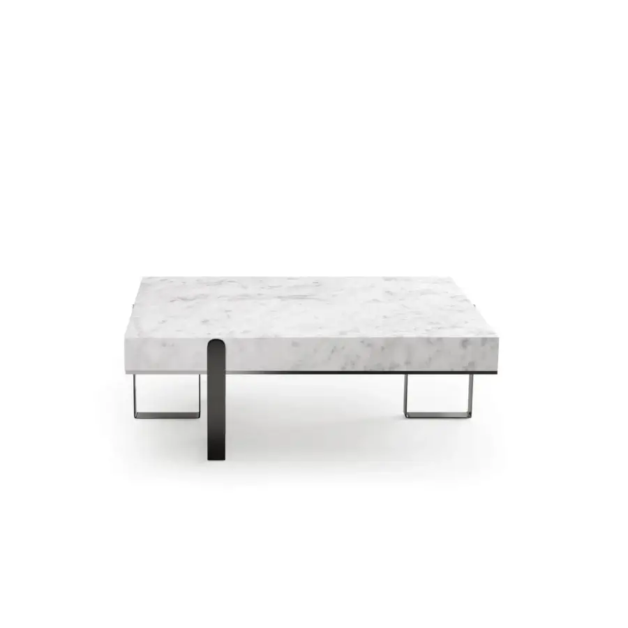 Distinguished Capital Grand coffee table with cool marble tops and sleek matte black metal base crafted in Italy