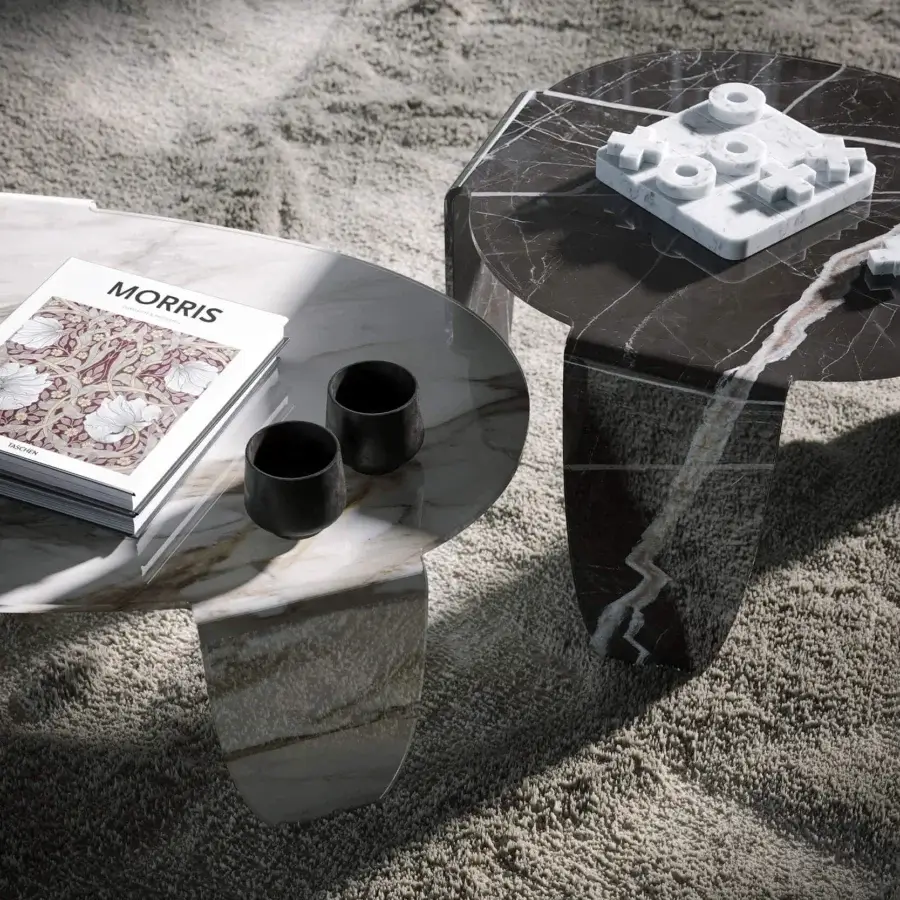 Distinguished Tonin Casa Arturo coffee table crafted in moulded glass with dark supports and a refined Calacatta finish